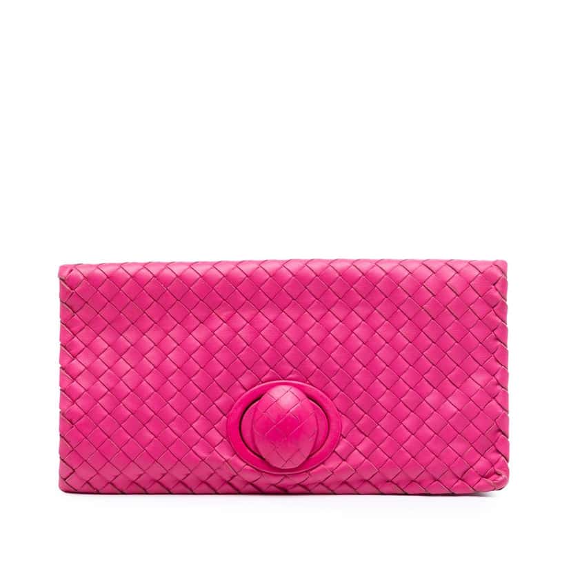 Bottega Veneta Nappa Intrecciato Turn Lock Clutch Pink Leather Very good condition - Front View