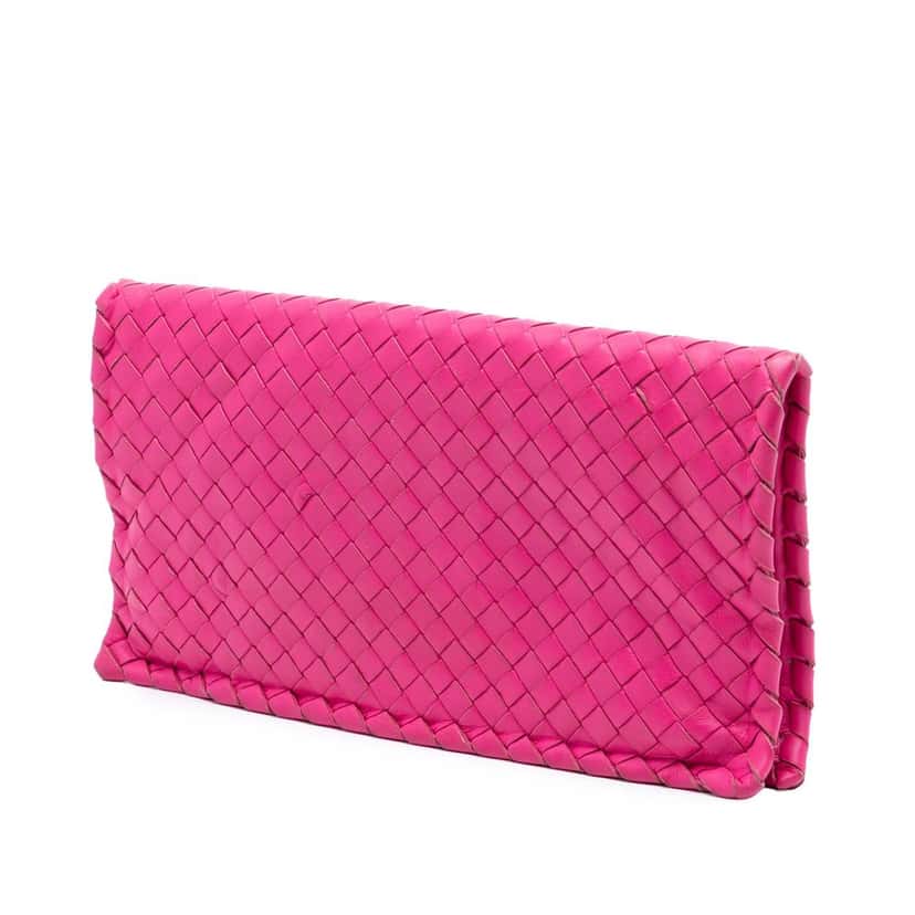 Bottega Veneta Nappa Intrecciato Turn Lock Clutch Pink Leather Very good condition - Back View