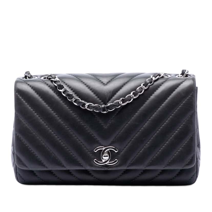 Chanel Medium Chevron Lambskin Surpique Flap Black Leather Very good condition - Front View