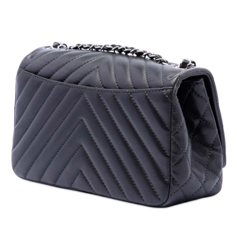 Chanel Medium Chevron Lambskin Surpique Flap Black Leather Very good condition - Back View