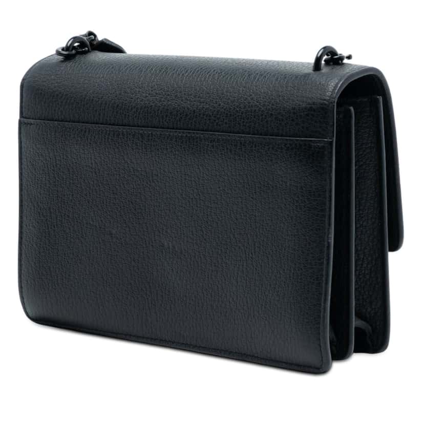 Saint Laurent Medium Grained Calfskin Guitar Strap Monogram Sunset Crossbody Black Leather Very good condition - Back View