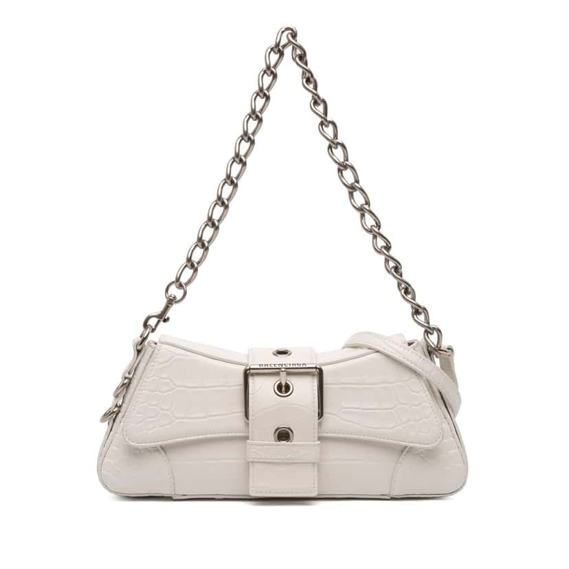 Balenciaga Small Croc Embossed Leather Lindsay Satchel White Leather Very good condition - Front View