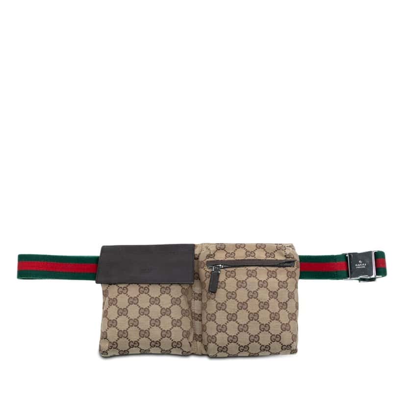 Gucci GG Canvas Web Double Pocket Belt Bag Beige Very good condition - Front View
