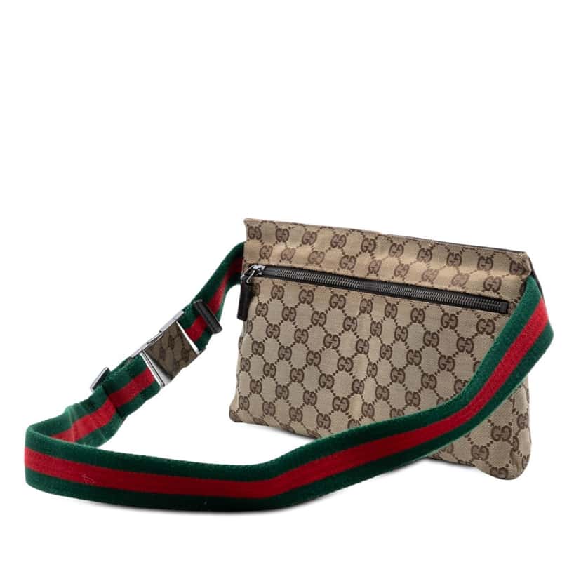 Gucci GG Canvas Web Double Pocket Belt Bag Beige Very good condition - Back View