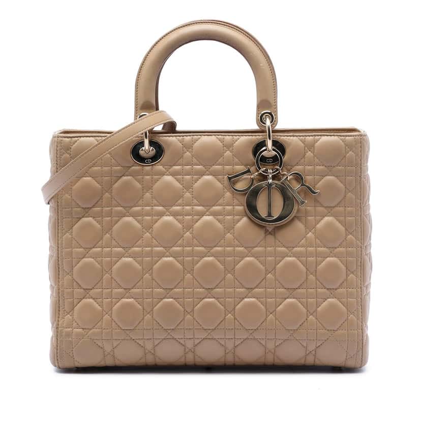 Dior Large Lambskin Cannage Lady Dior Beige Leather Very good condition - Front View