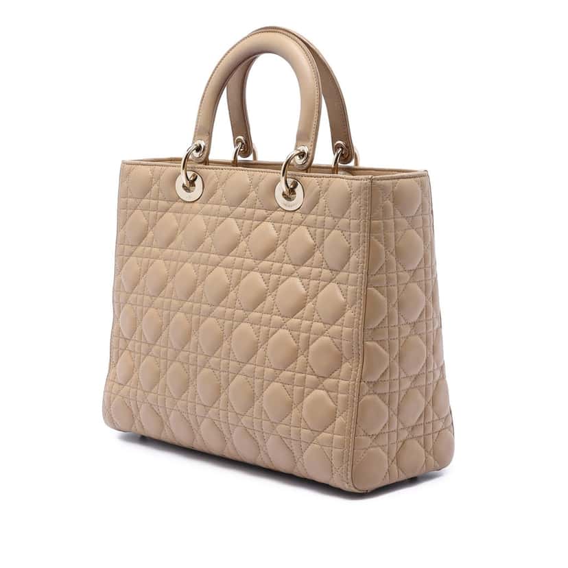 Dior Large Lambskin Cannage Lady Dior Beige Leather Very good condition - Back View
