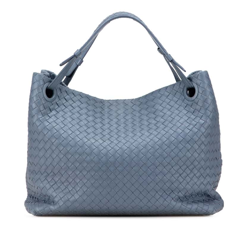 Bottega Veneta Medium Nappa Intrecciato Garda Tote Blue Leather Good condition - Front View