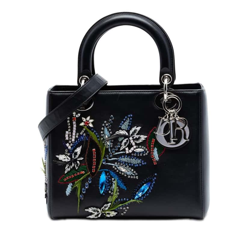 Dior Limited Edition Medium Smooth Calfskin Embroidered Beaded Floral Lady Dior