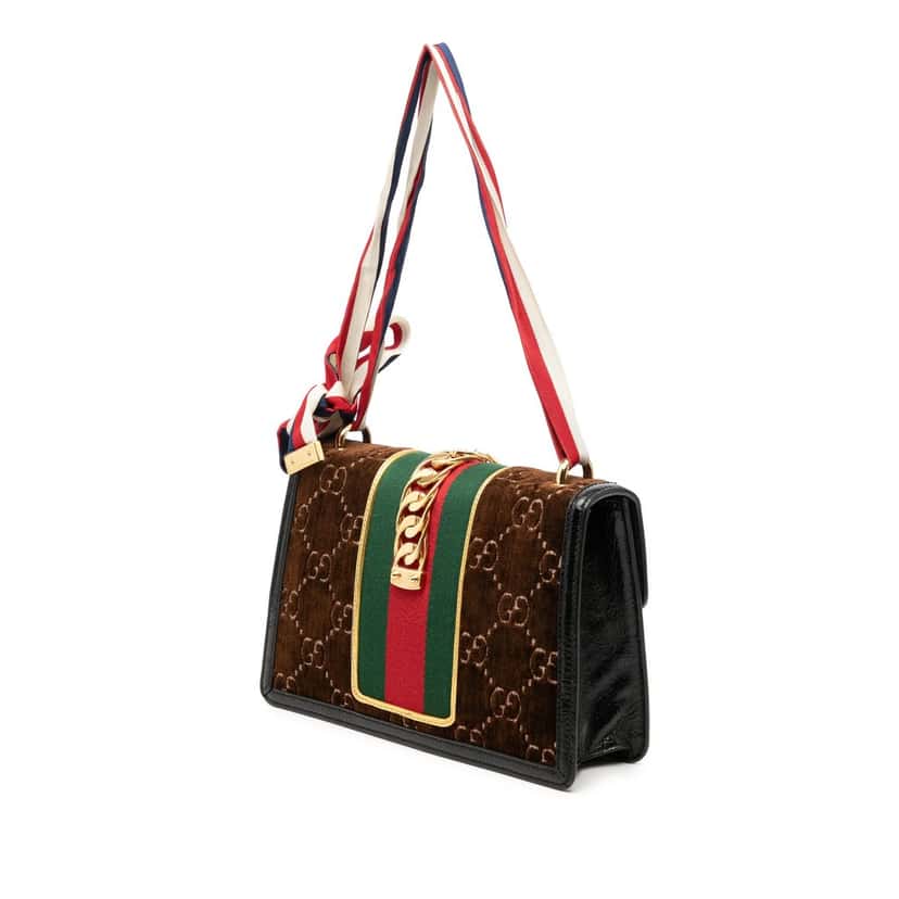 Gucci Small GG Velvet Sylvie Crossbody Brown Very good condition - Back View