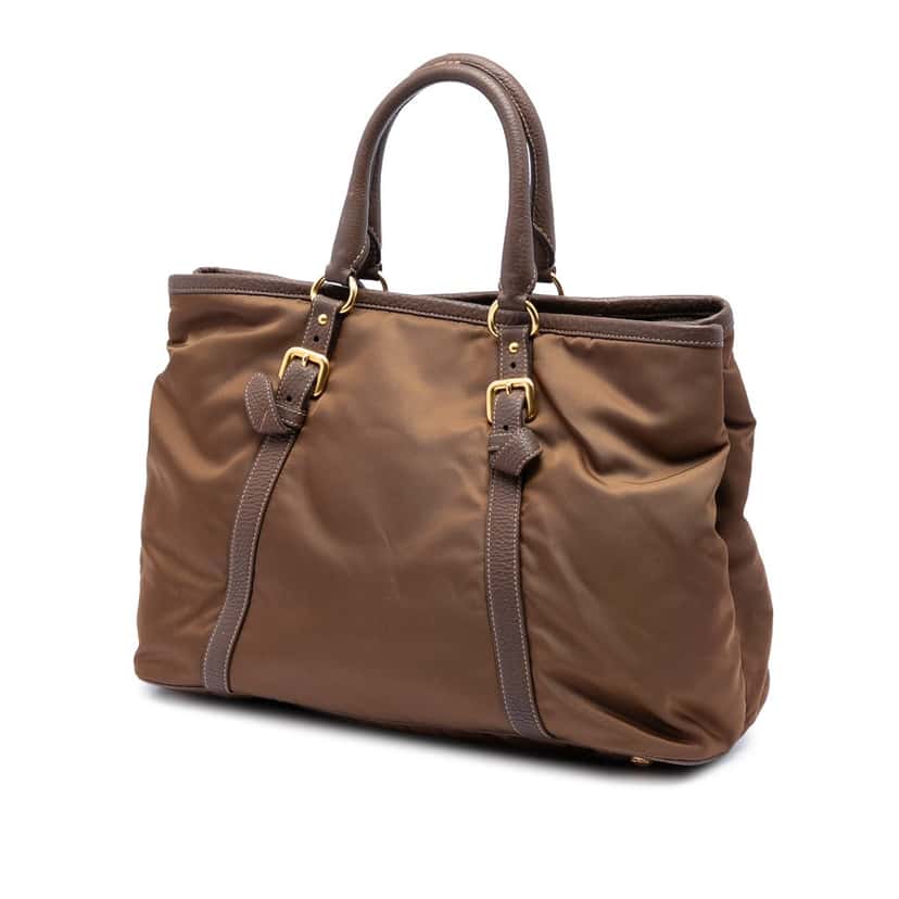 Prada Vitello Daino Trimmed Tessuto Satchel Brown Very good condition - Back View