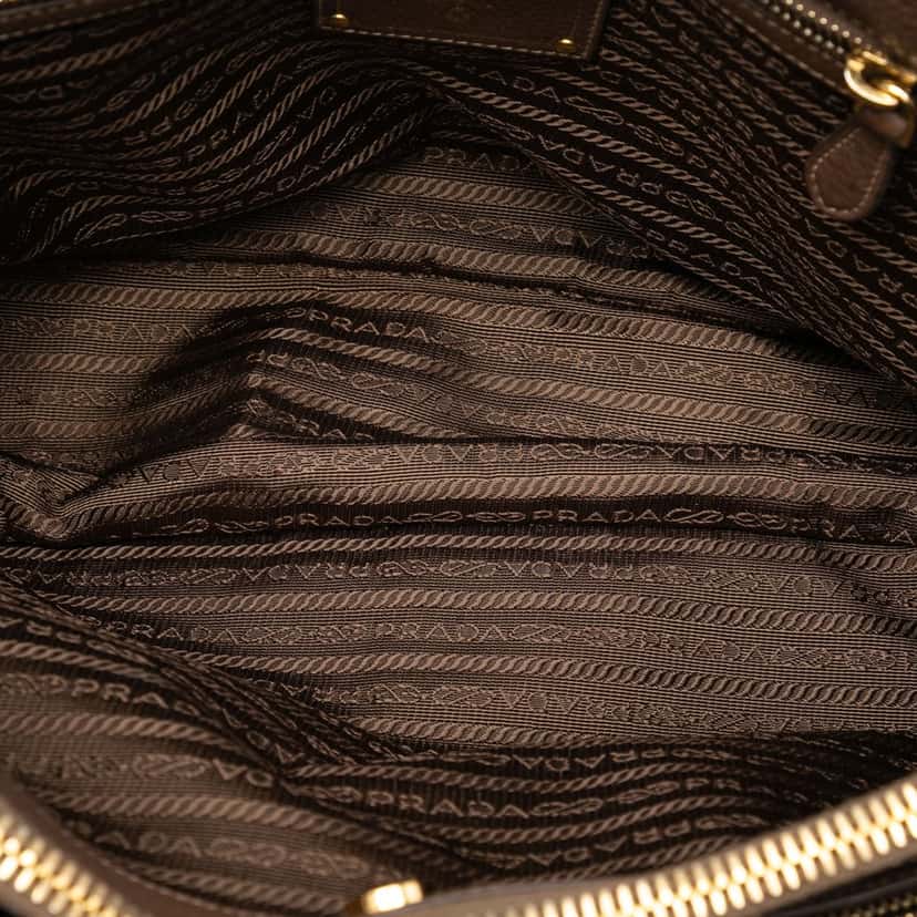 Prada Vitello Daino Trimmed Tessuto Satchel Brown Very good condition - Model View
