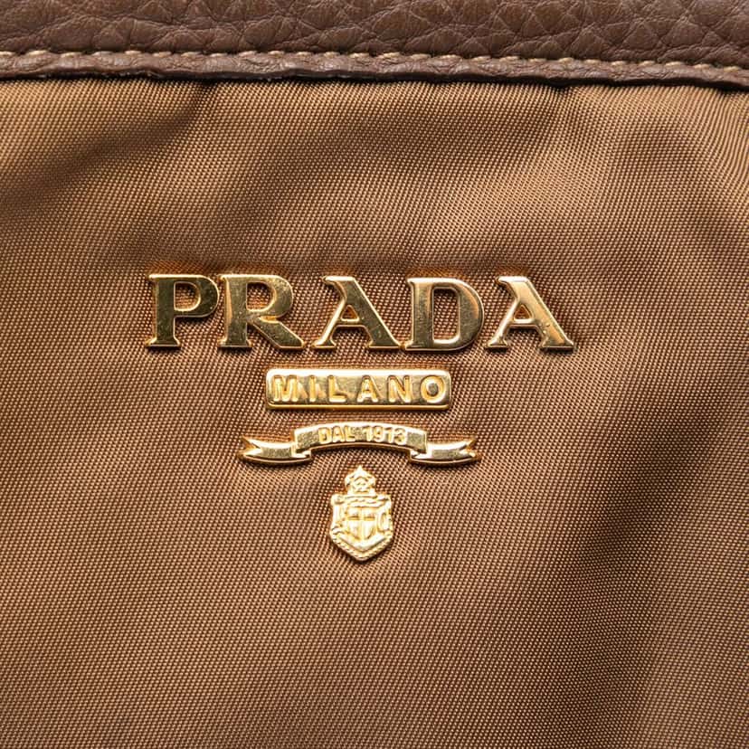 Prada Vitello Daino Trimmed Tessuto Satchel Brown Very good condition - Box View