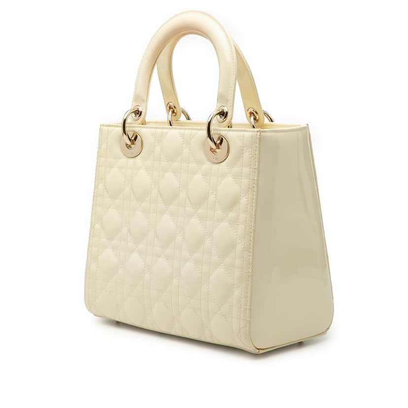 Dior Medium Patent Cannage Lady Dior White Leather Very good condition - Back View