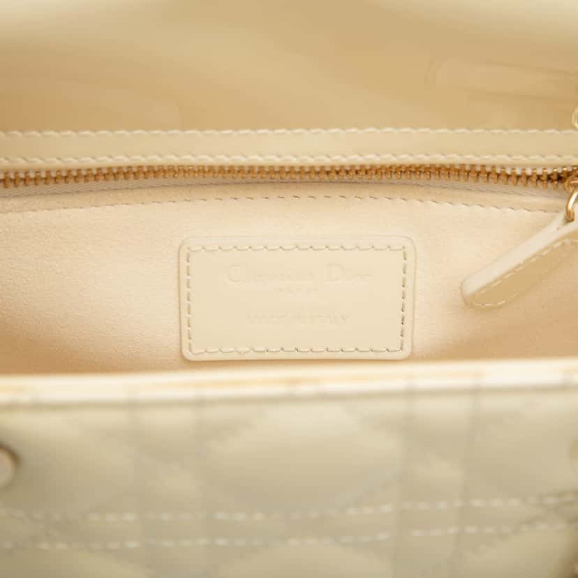 Dior Medium Patent Cannage Lady Dior White Leather Very good condition - Box View
