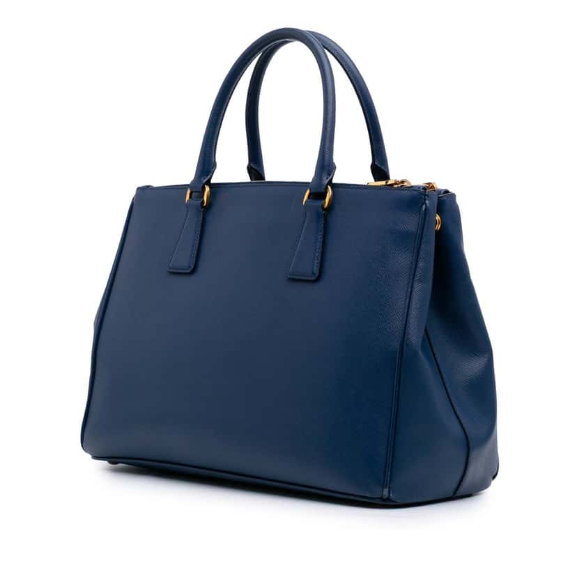 Prada Saffiano Lux Galleria Double Zip Front Pocket Satchel Blue Leather Very good condition - Back View