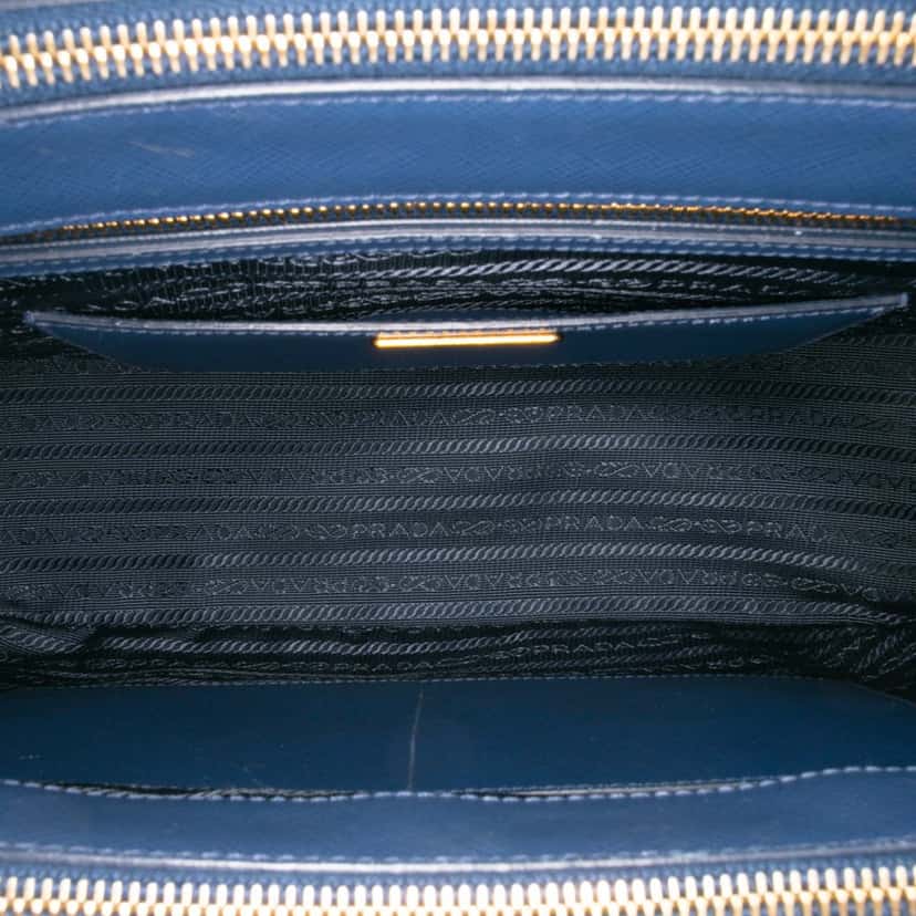 Prada Saffiano Lux Galleria Double Zip Front Pocket Satchel Blue Leather Very good condition - Model View
