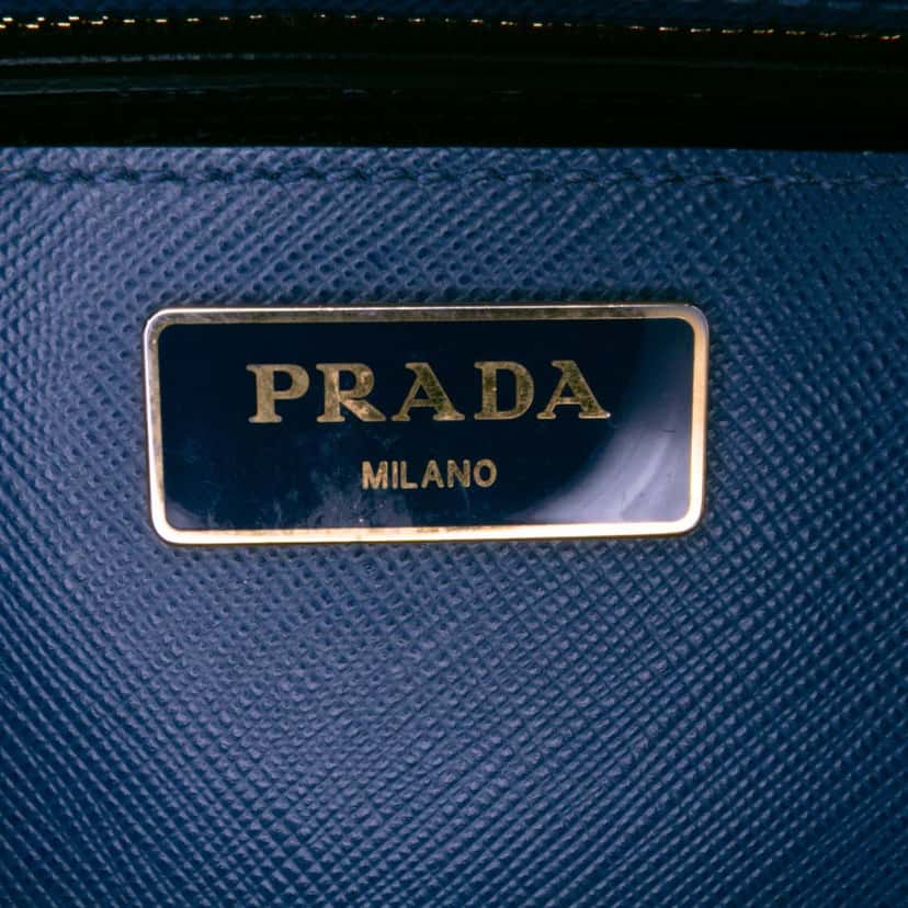 Prada Saffiano Lux Galleria Double Zip Front Pocket Satchel Blue Leather Very good condition - Box View