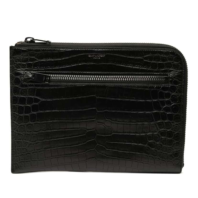 Saint Laurent Croc Embossed Leather Clutch Black Leather Very good condition - Front View