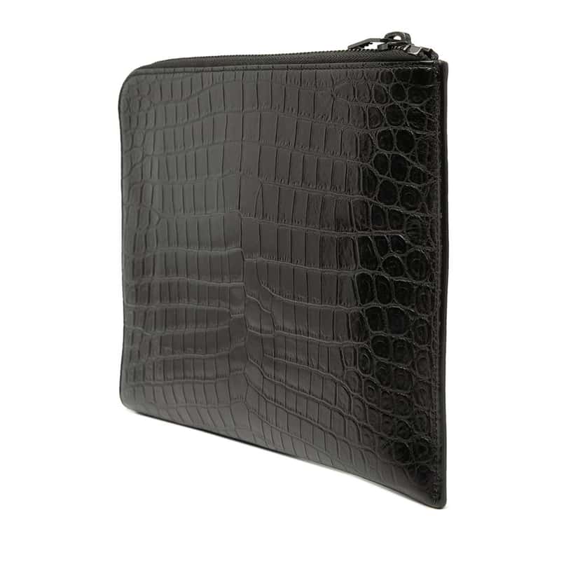 Saint Laurent Croc Embossed Leather Clutch Black Leather Very good condition - Back View
