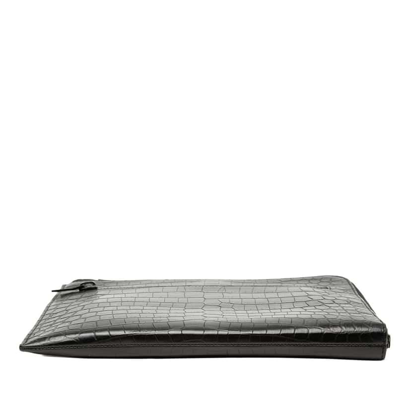 Saint Laurent Croc Embossed Leather Clutch Black Leather Very good condition - Inside View