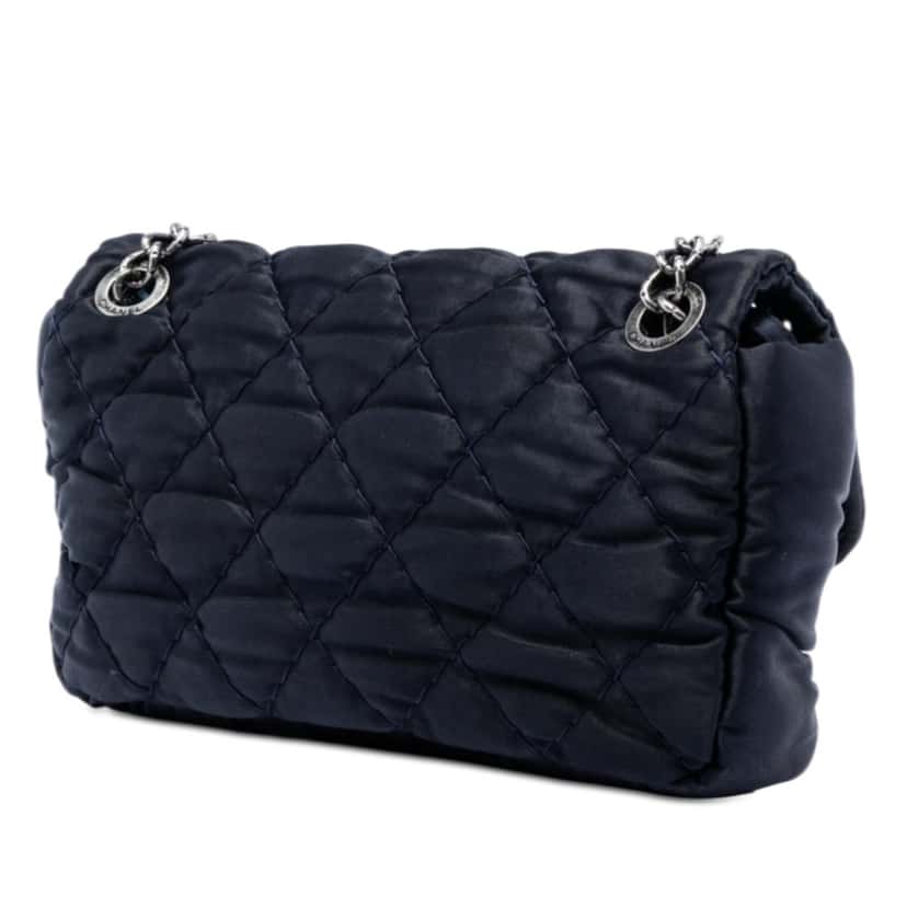 Chanel Medium CC Quilted Satin Single Flap Black Very good condition - Back View