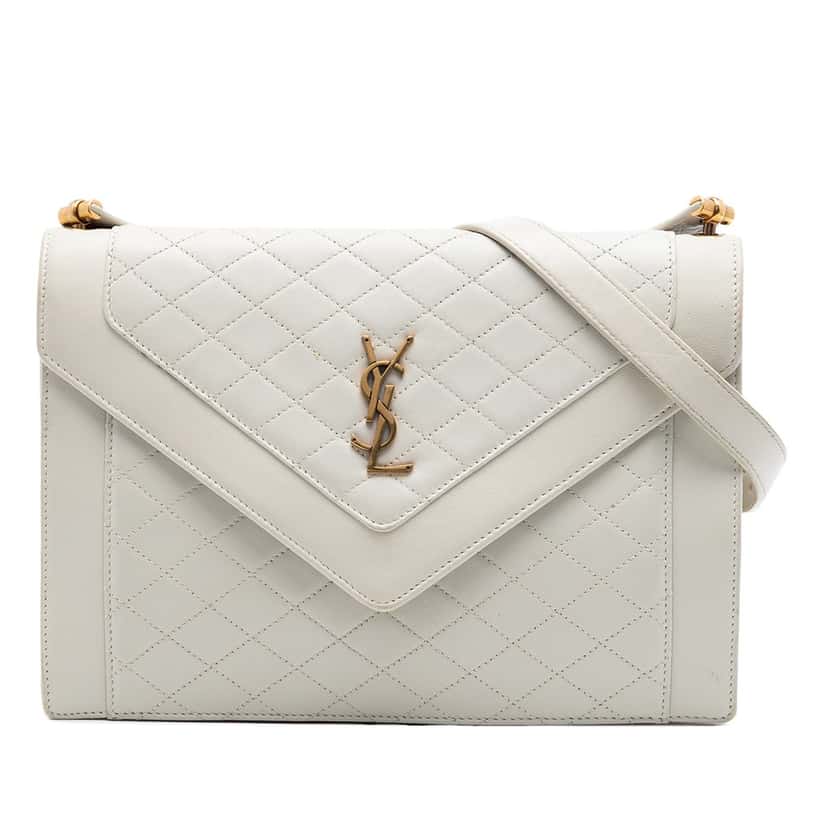 Saint Laurent Quilted Lambskin Monogram Gaby Crossbody White Leather Very good condition - Front View