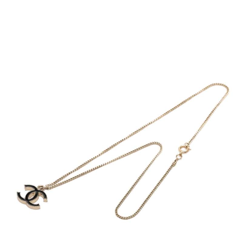 Chanel CC Brass Lacquered Pendant Necklace Silver Metal Very good condition - Box View