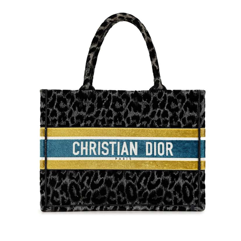 Dior Mizza Medium Embroidered Canvas Leopard Book Tote Black Very good condition - Front View