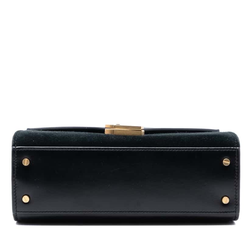 Saint Laurent Mini Suede Leopard Print Monogram Cassandra Top Handle Bag Black Leather Very good condition - Inside View