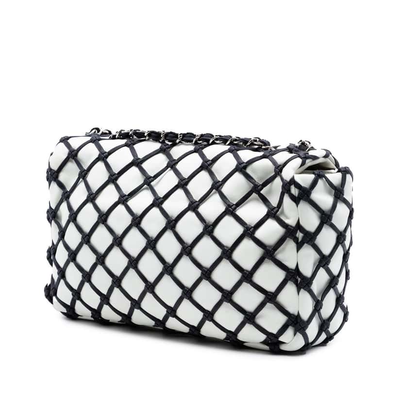Chanel Jumbo Lambskin Canebiers Net Flap White Leather Very good condition - Back View