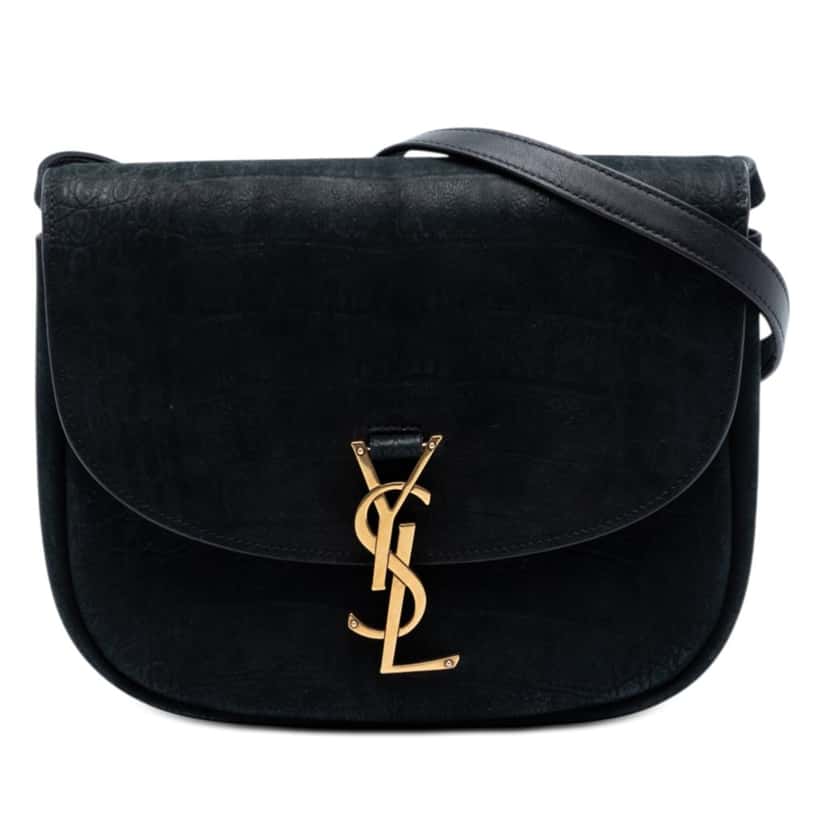 Saint Laurent Medium Croc Embossed Nubuck Monogram Kaia Crossbody Black Leather Very good condition - Front View