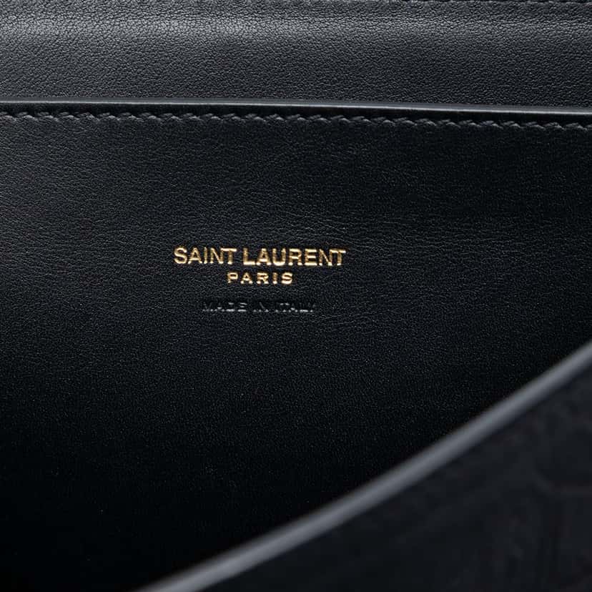 Saint Laurent Medium Croc Embossed Nubuck Monogram Kaia Crossbody Black Leather Very good condition - Box View