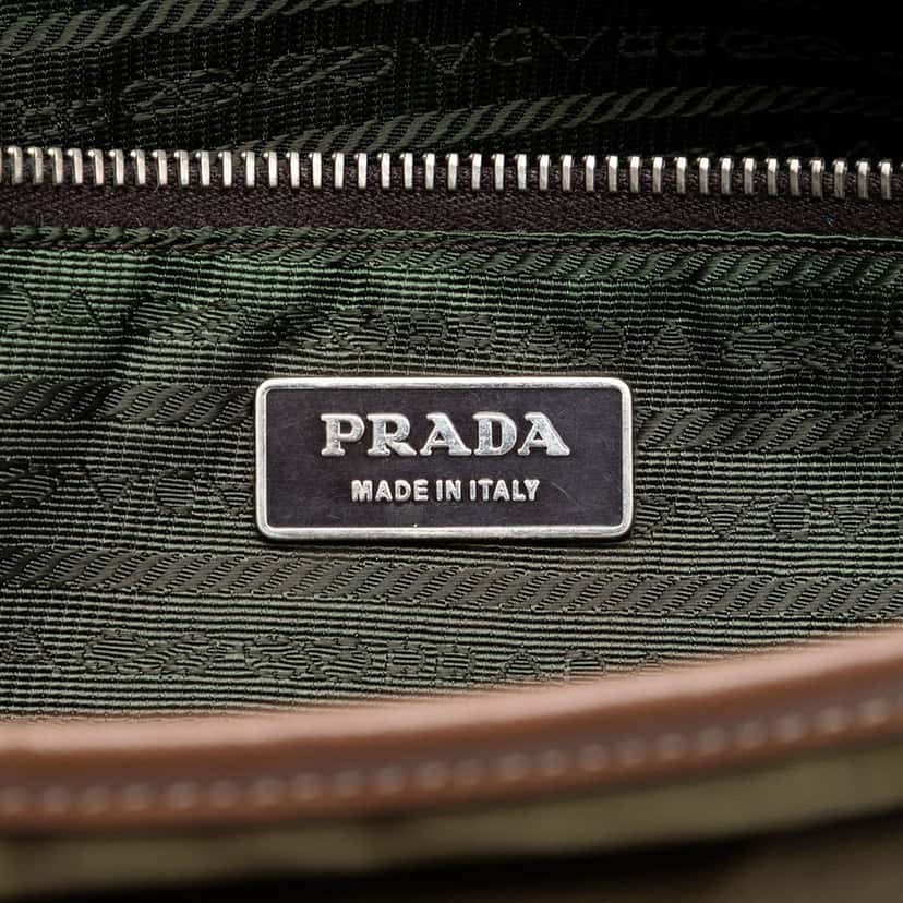 Prada Saffiano Trimmed Tessuto Double Buckle Messenger Bag Green Very good condition - Box View