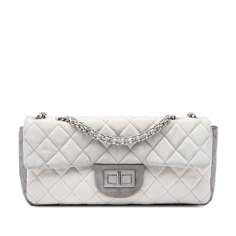 Chanel Small Tricolor Quilted Jersey Reissue 2.55 East West Flap White Very good condition - Front View