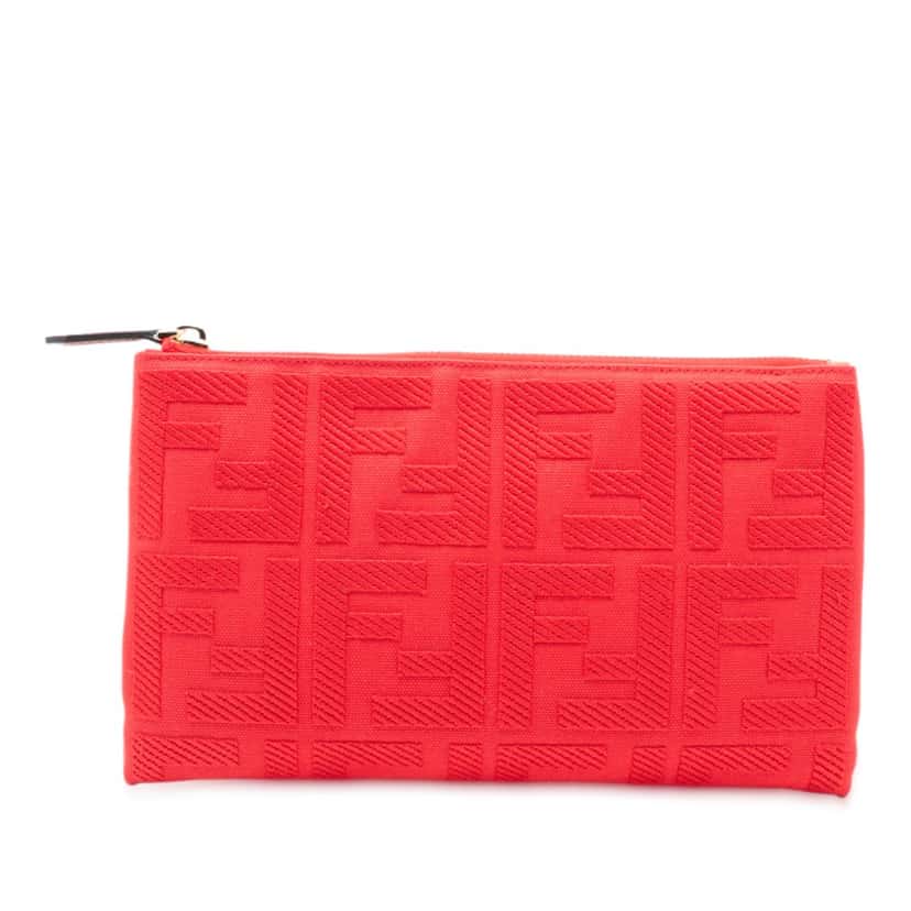 Fendi Zucca Embroidered Canvas Zip Pouch Red Very good condition - Front View