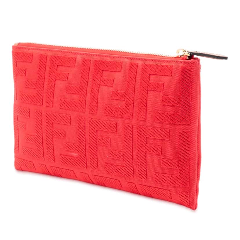 Fendi Zucca Embroidered Canvas Zip Pouch Red Very good condition - Back View