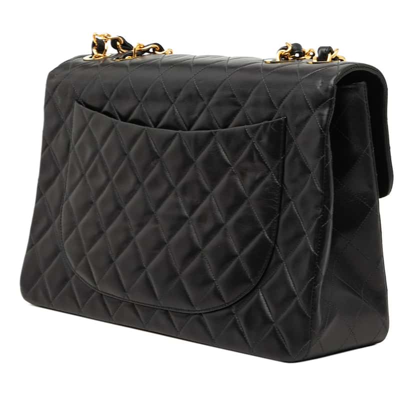 Chanel Maxi XL Classic Lambskin Single Flap Black Leather Very good condition - Back View