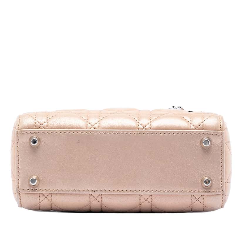 Dior Mini Iridescent Lambskin Cannage Lady Dior Beige Leather Very good condition - Inside View