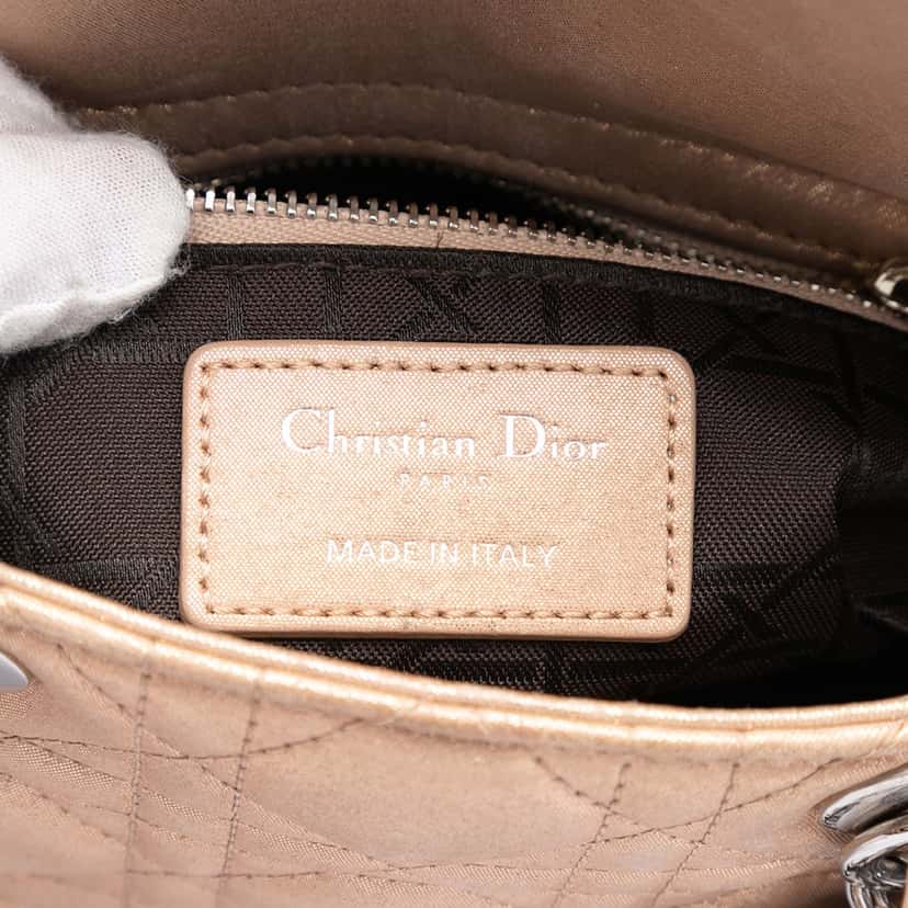 Dior Mini Iridescent Lambskin Cannage Lady Dior Beige Leather Very good condition - Box View