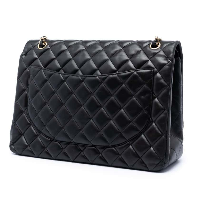 Chanel Maxi Classic Lambskin Double Flap Black Leather Very good condition - Back View
