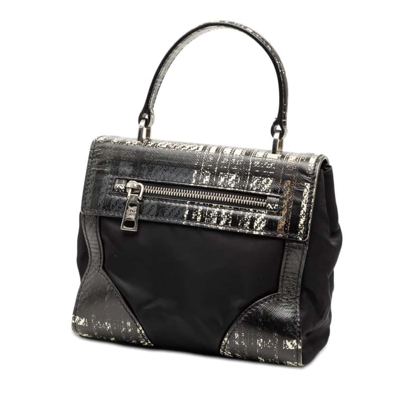 Prada Tartan Saffiano Trimmed Tessuto Satchel Black Very good condition - Back View