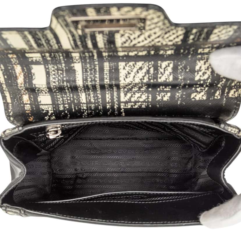 Prada Tartan Saffiano Trimmed Tessuto Satchel Black Very good condition - Model View