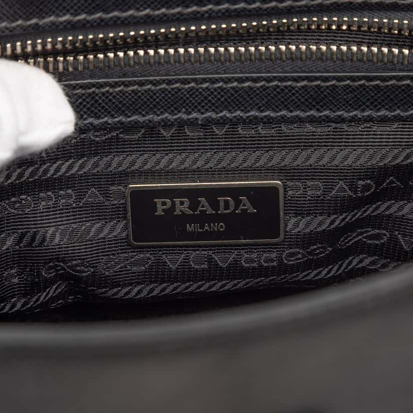 Prada Tartan Saffiano Trimmed Tessuto Satchel Black Very good condition - Box View