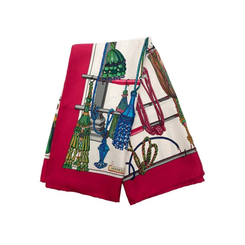 Hermès Passementerie Silk Scarf 90 White Very good condition - Front View