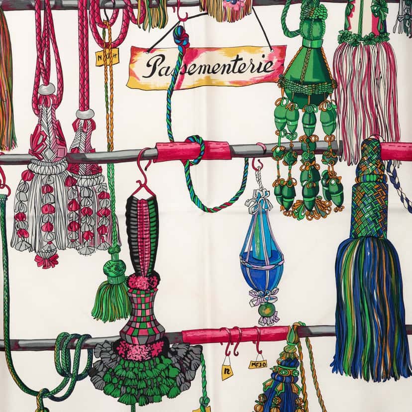 Hermès Passementerie Silk Scarf 90 White Very good condition - Back View