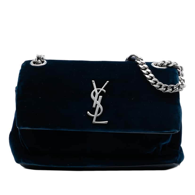 Saint Laurent Small Velvet Monogram West Hollywood Crossbody Blue Very good condition - Front View