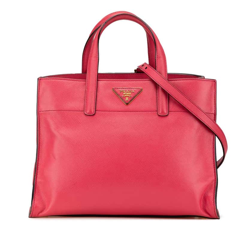 Prada Saffiano Soft Triple Pocket Tote Pink Leather Very good condition - Front View