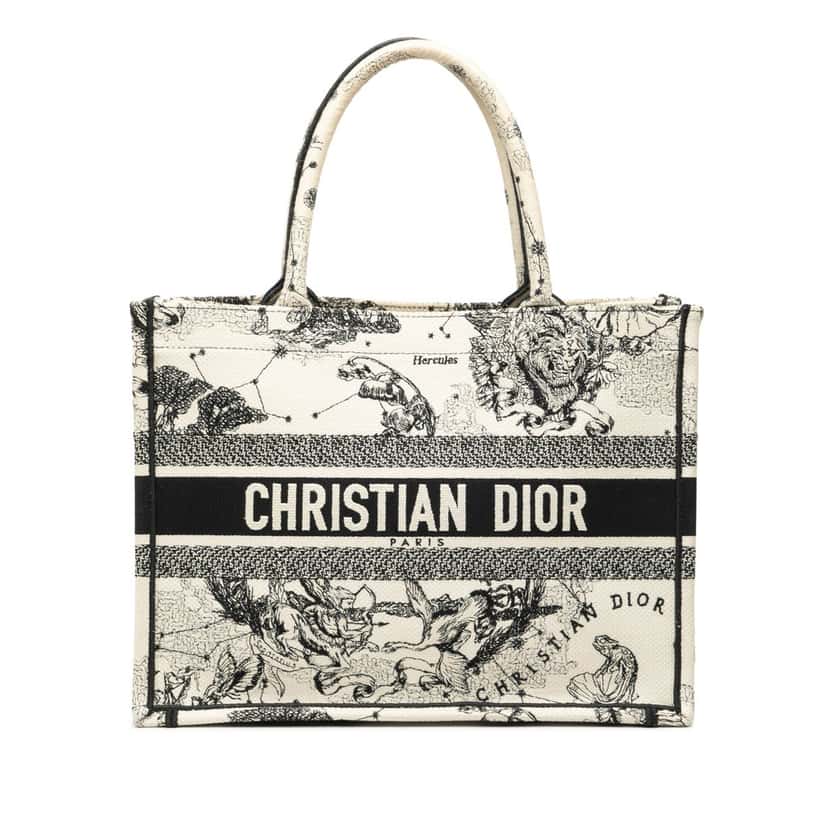 Dior Medium Canvas Embroidered Zodiac Toile De Jouy Book Tote White Very good condition - Front View