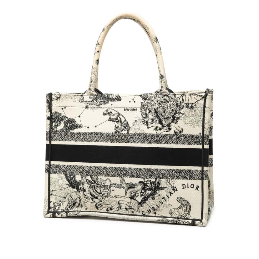 Dior Medium Canvas Embroidered Zodiac Toile De Jouy Book Tote White Very good condition - Back View