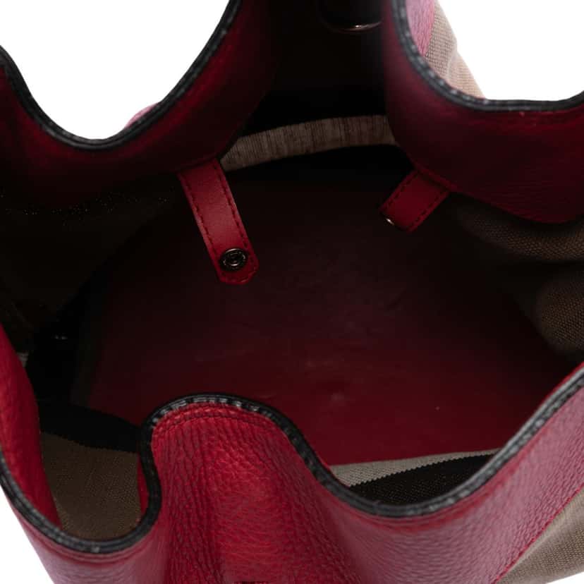 Burberry Medium Mega Check Canvas and Grained Calfskin Ashby Tassel Bucket Bag Brown Very good condition - Model View